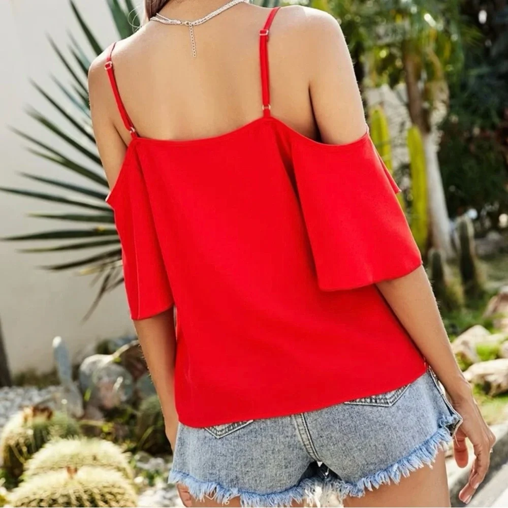 Red Cold Shoulder Top - Picture 2 of 3